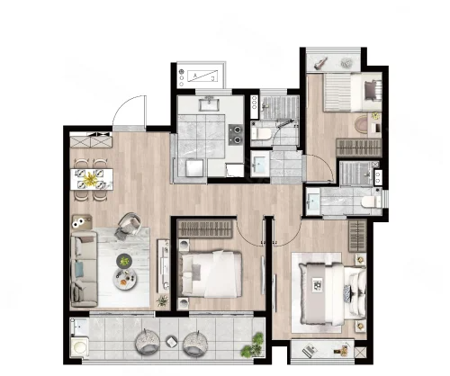  3室2厅2卫 110㎡户型图
