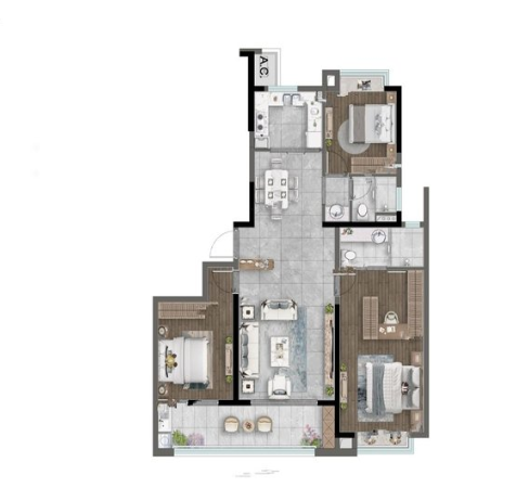 3室2厅2卫 157㎡户型图