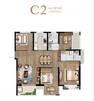  3室2厅2卫 127㎡户型图