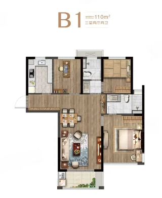  3室2厅2卫 110㎡户型图