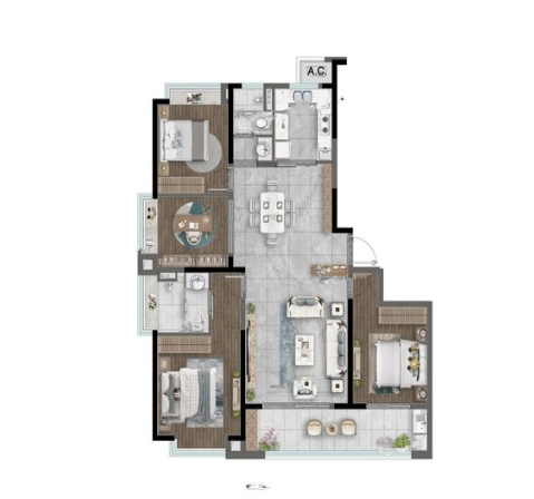  4室2厅2卫 143㎡户型图