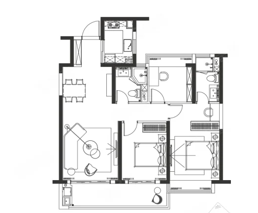  3室2厅2卫 112㎡户型图