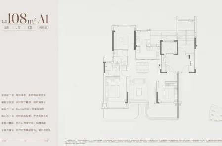  3室2厅2卫 108㎡户型图