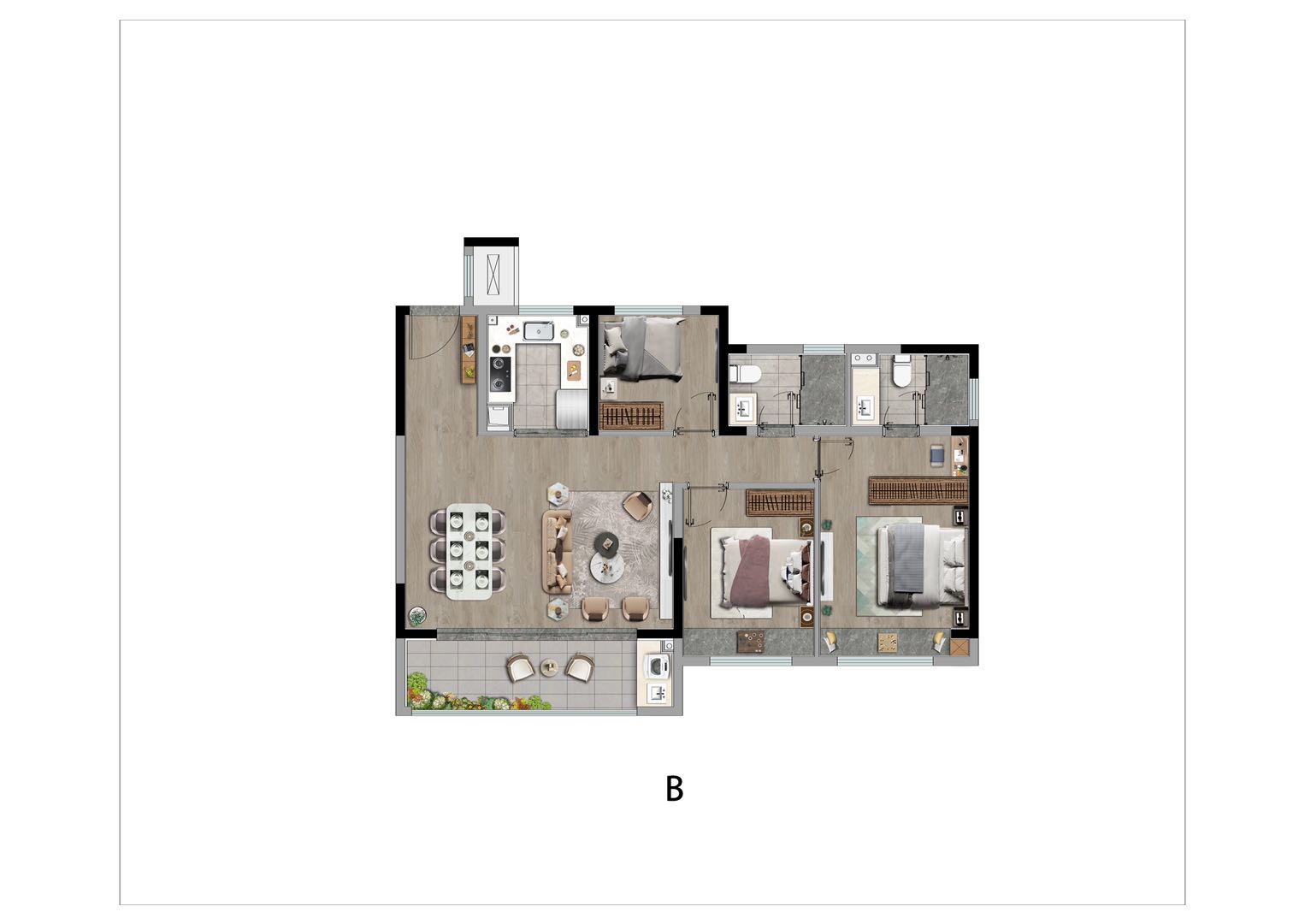  3室2厅2卫 118㎡户型图