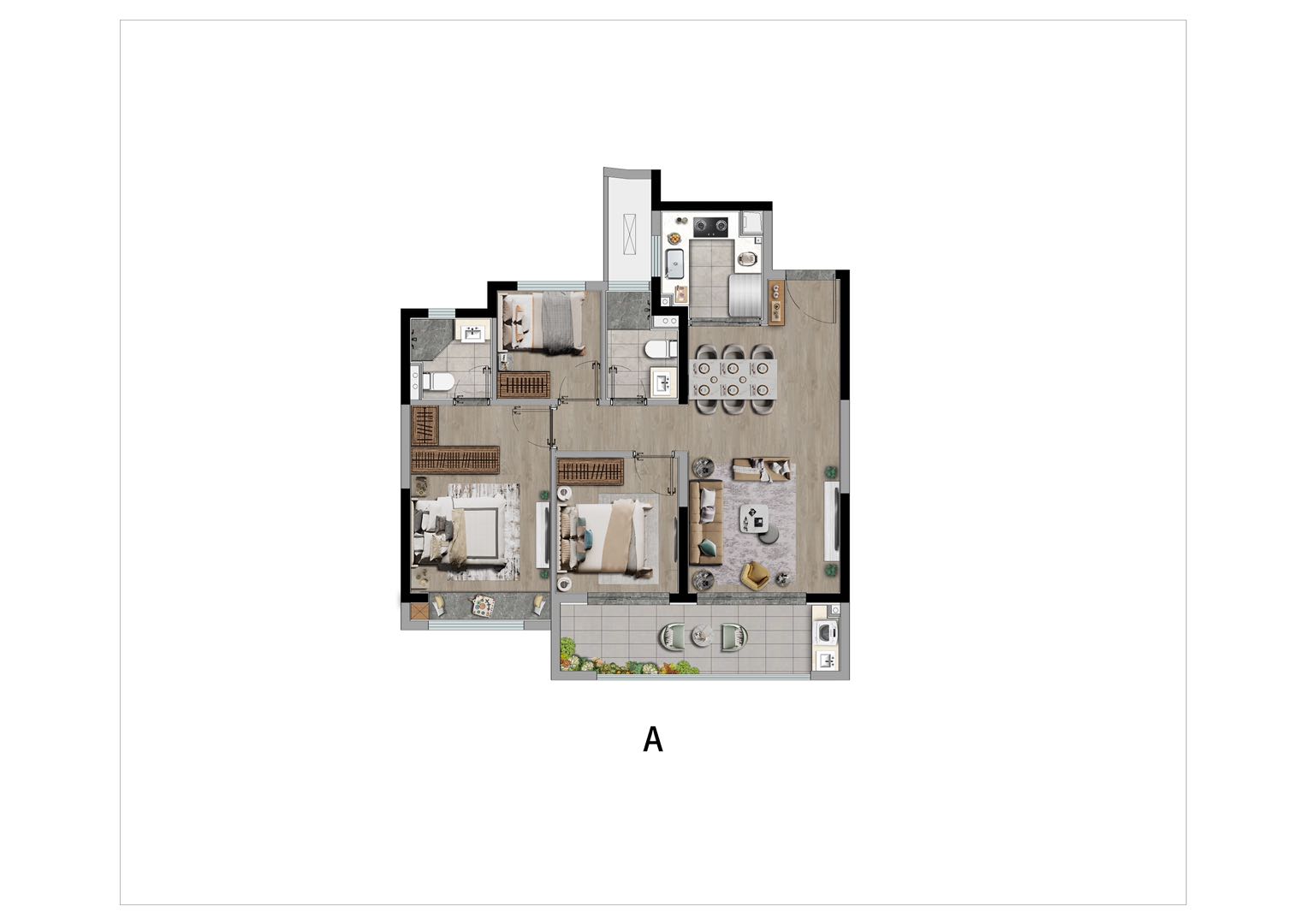  3室2厅2卫 98㎡户型图