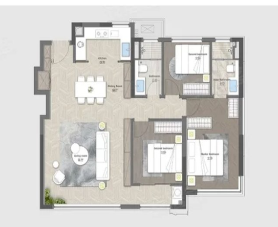  3室2厅2卫 120㎡户型图