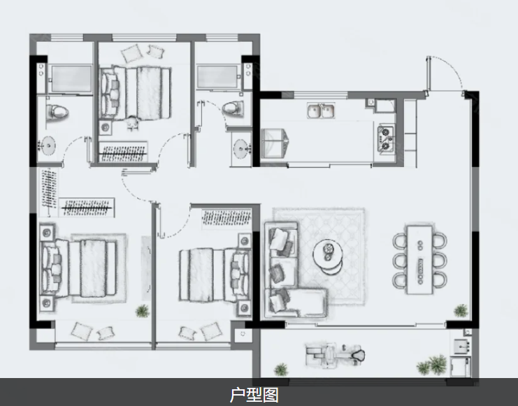  3室2厅2卫 118㎡户型图