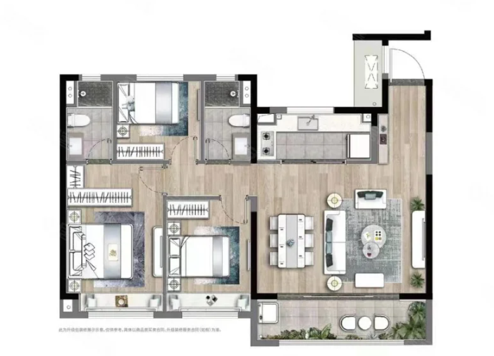  3室2厅2卫 89㎡户型图