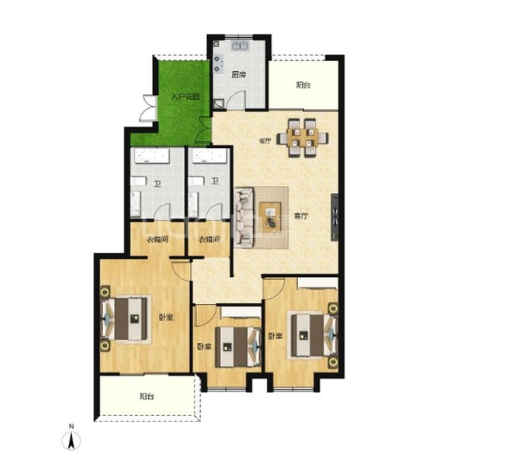  3室2厅3卫 142㎡户型图