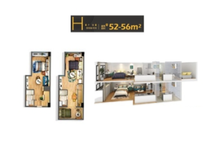  2室2厅2卫 56㎡户型图