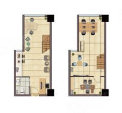  2室2厅2卫 61㎡户型图