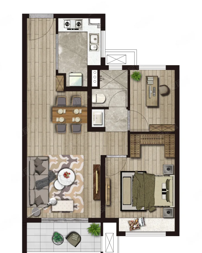  2室2厅1卫 76㎡户型图