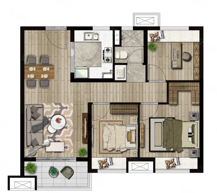  3室2厅1卫 89㎡户型图