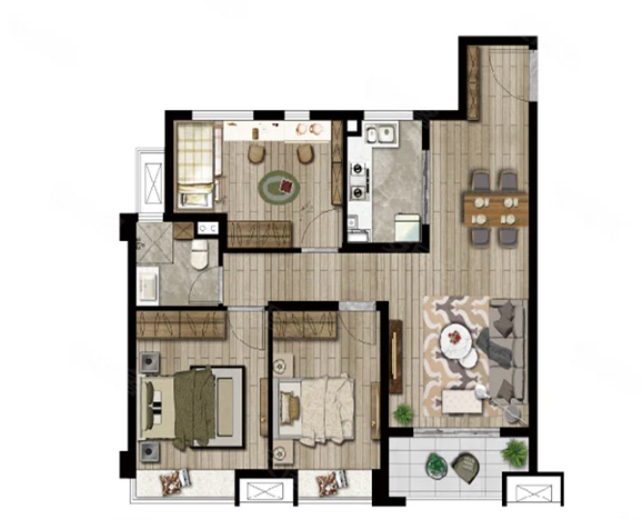  3室2厅1卫 101㎡户型图