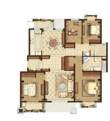  4室2厅2卫 158㎡户型图