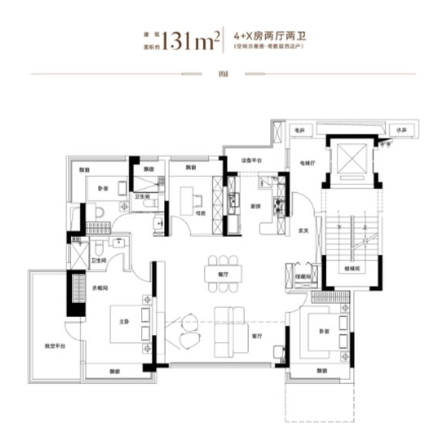  5室2厅2卫 131㎡户型图