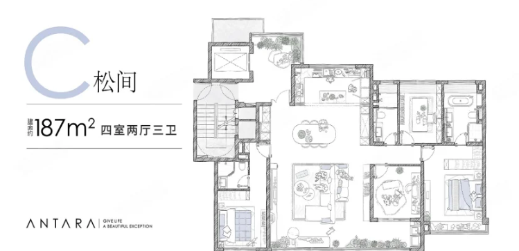  4室2厅3卫 187㎡户型图