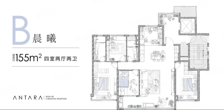  4室2厅2卫 155㎡户型图