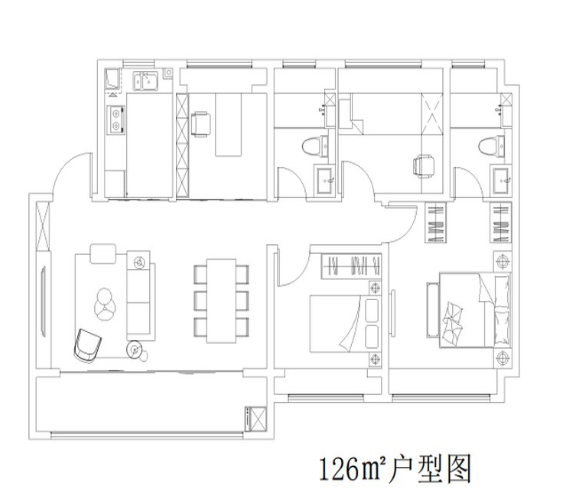  4室1厅2卫 126㎡户型图