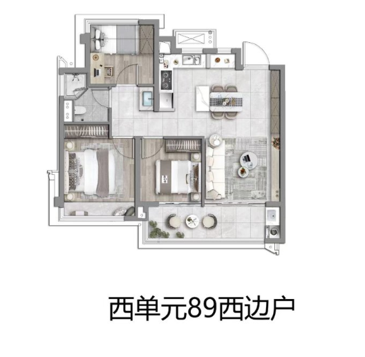  3室1厅1卫 89㎡户型图
