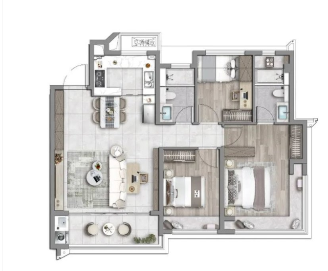  3室2厅2卫 110㎡户型图