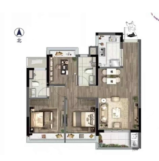  3室2厅2卫 89㎡户型图