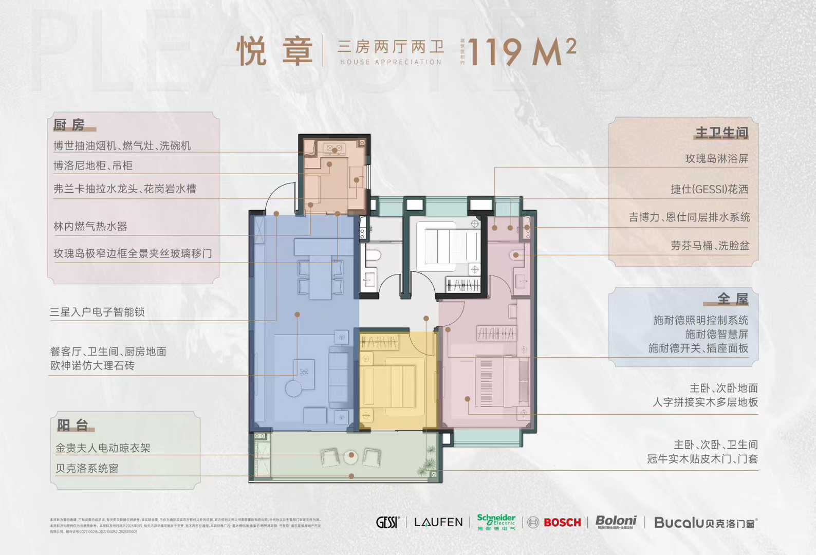  3室2厅2卫 119㎡户型图