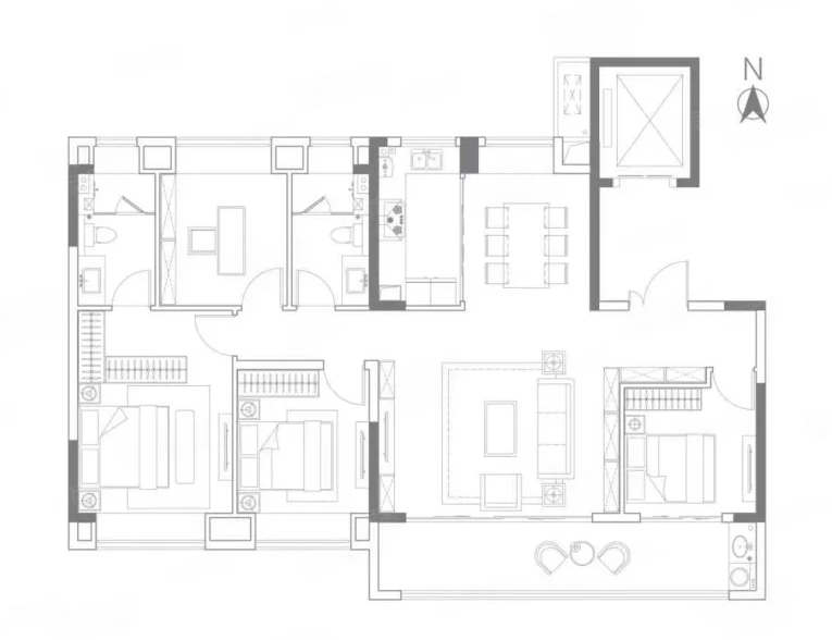  4室2厅2卫 142㎡户型图