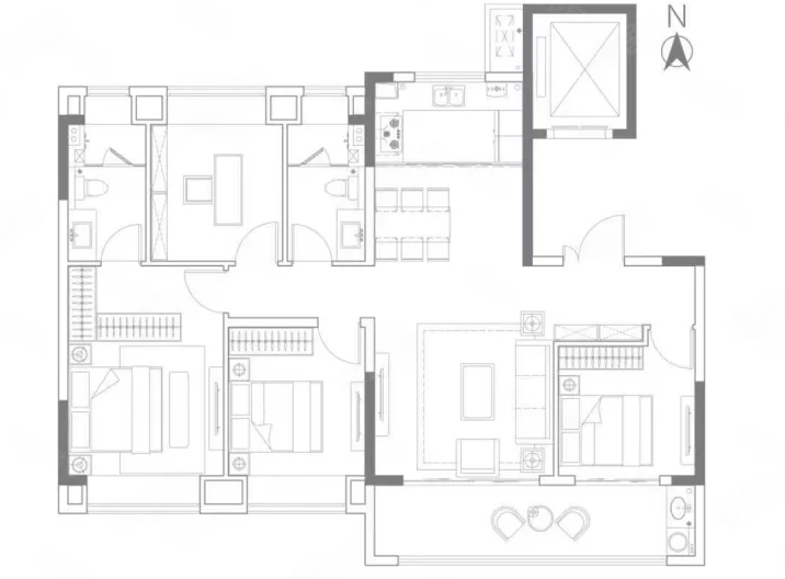  4室2厅2卫 128㎡户型图