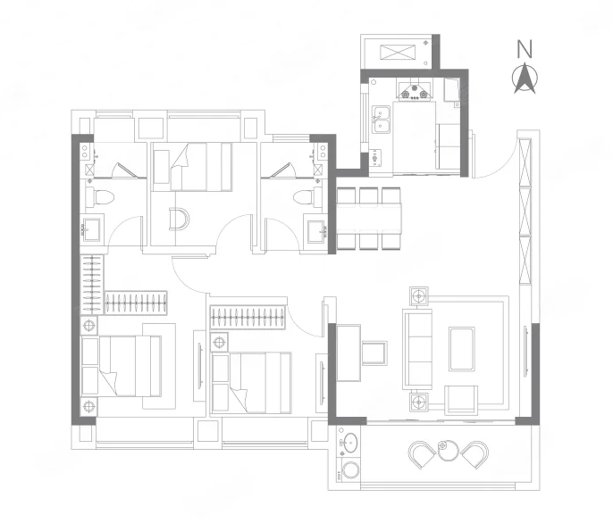  3室2厅2卫 112㎡户型图