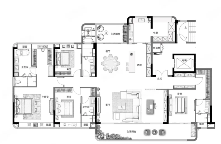  4室3厅3卫 300㎡户型图