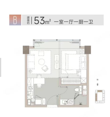  1室1厅1卫 53㎡户型图