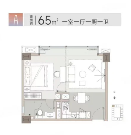  1室1厅1卫 65㎡户型图