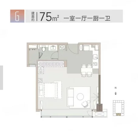  1室1厅1卫 75㎡户型图