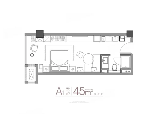  1室1厅1卫 45㎡户型图