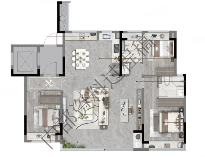  3室2厅2卫 130㎡户型图