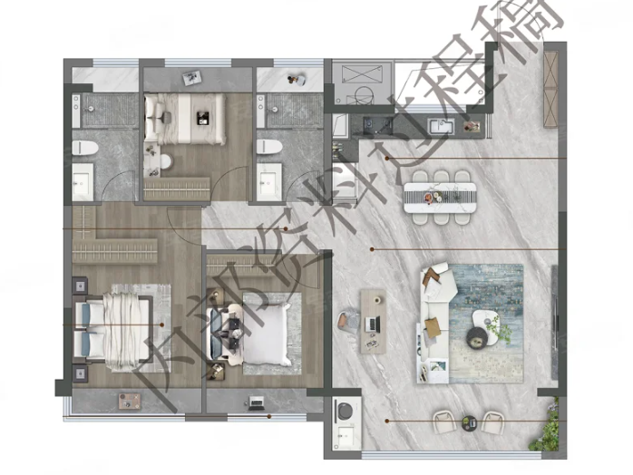  3室2厅2卫 120㎡户型图