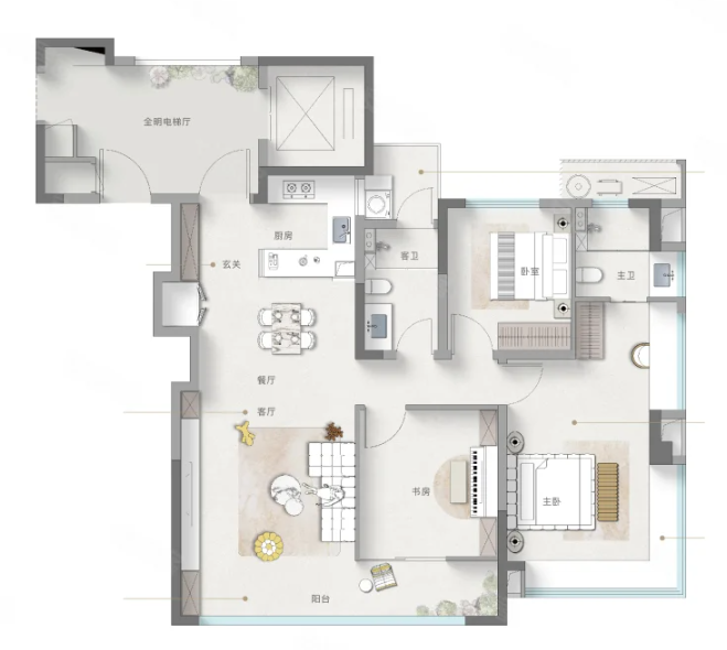  3室2厅2卫 100㎡户型图