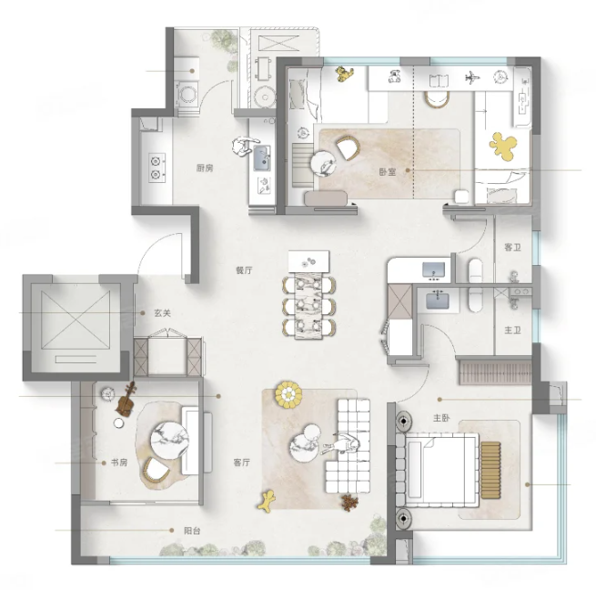  4室2厅2卫 116㎡户型图