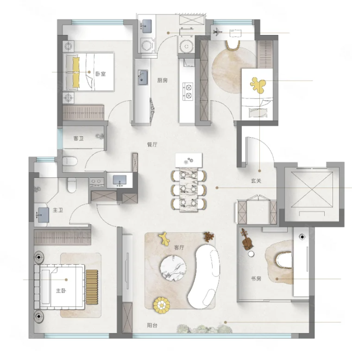  4室2厅2卫 113㎡户型图