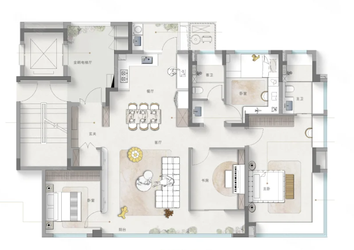  4室2厅2卫 130㎡户型图