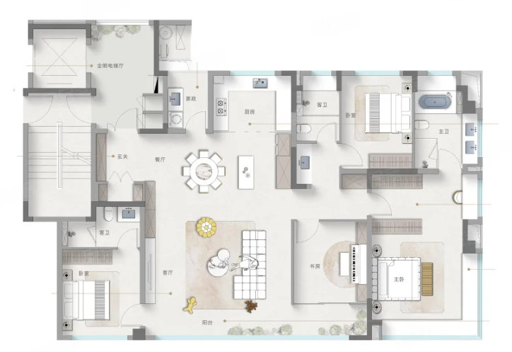  4室2厅3卫 155㎡户型图