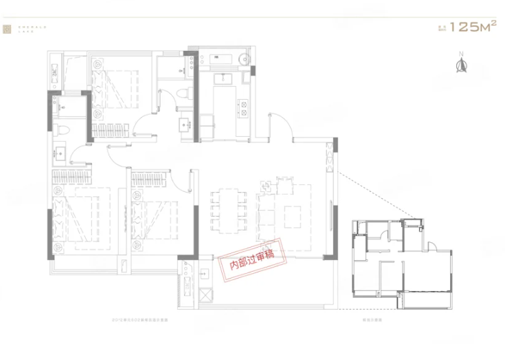  3室2厅2卫 125㎡户型图