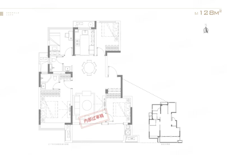  4室2厅2卫 128㎡户型图