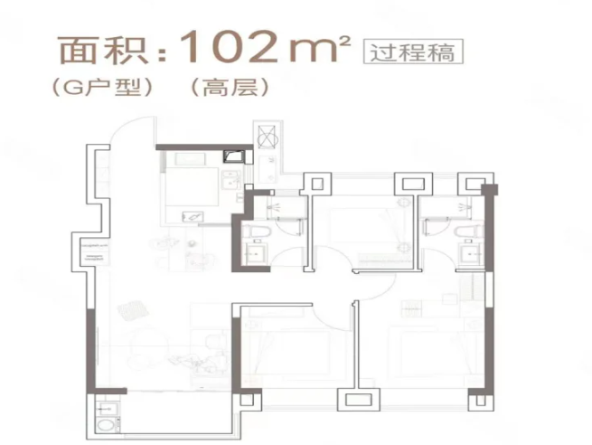  3室2厅2卫 102㎡户型图