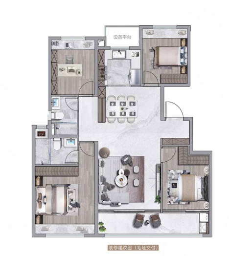  3室2厅2卫 128㎡户型图