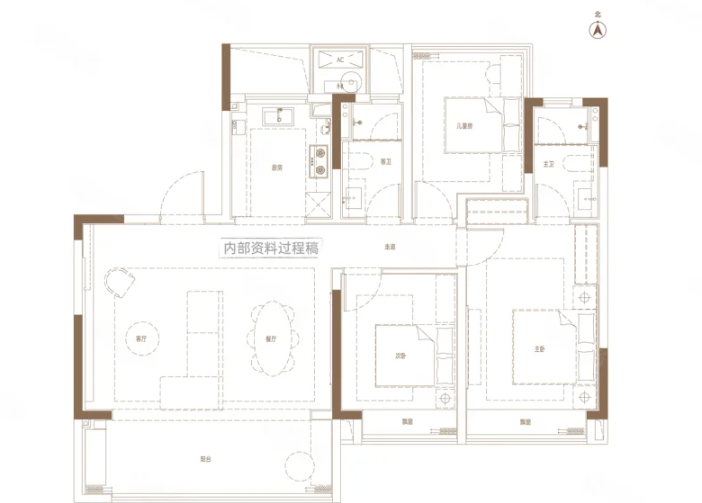  3室2厅2卫 130㎡户型图
