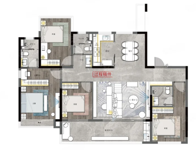  4室2厅3卫 168㎡户型图