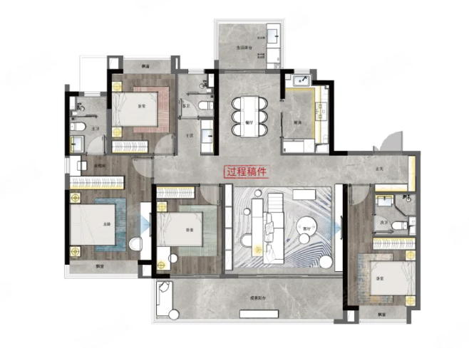  4室2厅3卫 185㎡户型图