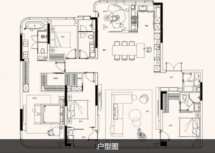  4室2厅3卫 244㎡户型图